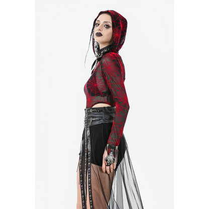 Dark in Love Women's Gothic Maxi Skirt Mesh with PU Waist Corset - Waistband Detail - QHA UK