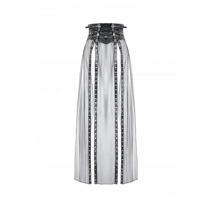 Dark in Love Women's Gothic Maxi Skirt Mesh with PU Waist Corset - Waistband Detail - QHA UK