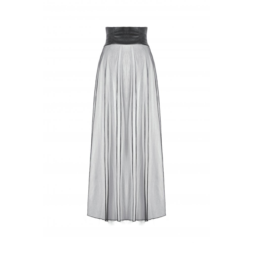 Dark in Love Women's Gothic Maxi Skirt Mesh with PU Waist Corset - Waistband Detail - QHA UK