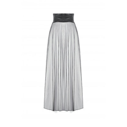 Dark in Love Women's Gothic Maxi Skirt Mesh with PU Waist Corset - Waistband Detail - QHA UK