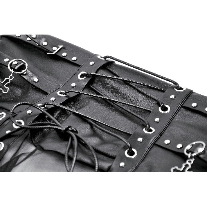 Dark in Love Women's Gothic Maxi Skirt Mesh with PU Waist Corset - Waistband Detail - QHA UK