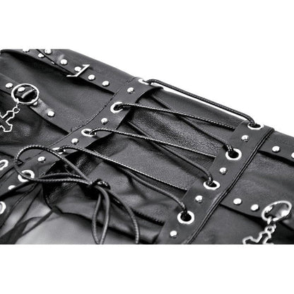 Dark in Love Women's Gothic Maxi Skirt Mesh with PU Waist Corset - Waistband Detail - QHA UK
