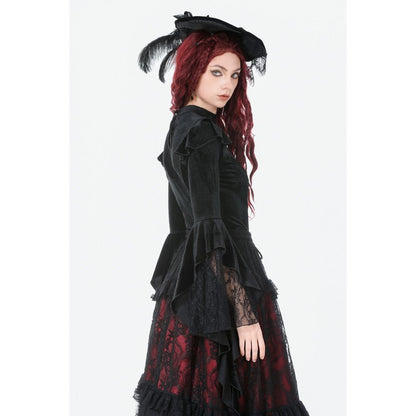 Dark in Love Women's Gothic Blouse Velvet Lace High-Neck Top UK 8-18 - Collar Detail - QHA UK