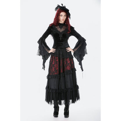 Dark in Love Women's Gothic Blouse Velvet Lace High-Neck Top UK 8-18 - Collar Detail - QHA UK