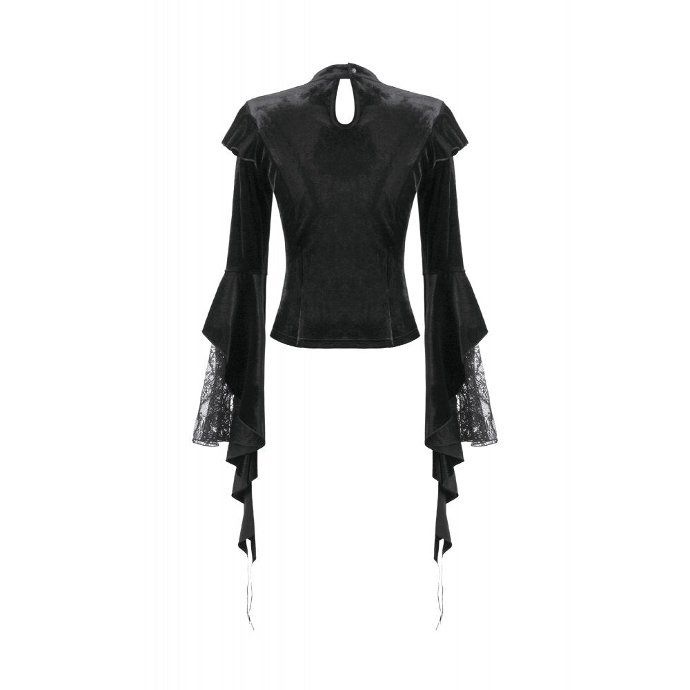 Dark in Love Women's Gothic Blouse Velvet Lace High-Neck Top UK 8-18 - Collar Detail - QHA UK