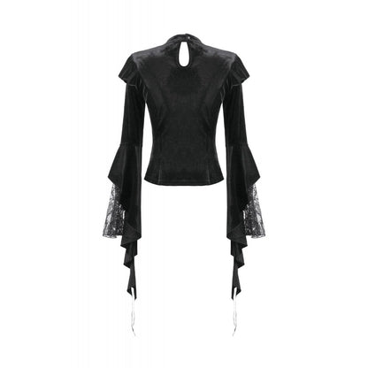 Dark in Love Women's Gothic Blouse Velvet Lace High-Neck Top UK 8-18 - Collar Detail - QHA UK