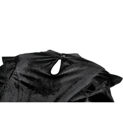 Dark in Love Women's Gothic Blouse Velvet Lace High-Neck Top UK 8-18 - Collar Detail - QHA UK