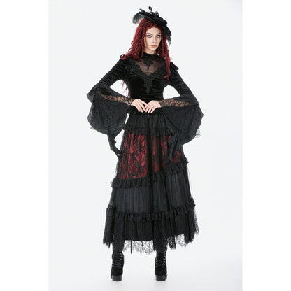 Dark in Love Women's Gothic Blouse Velvet Lace High-Neck Top UK 8-18 - Collar Detail - QHA UK