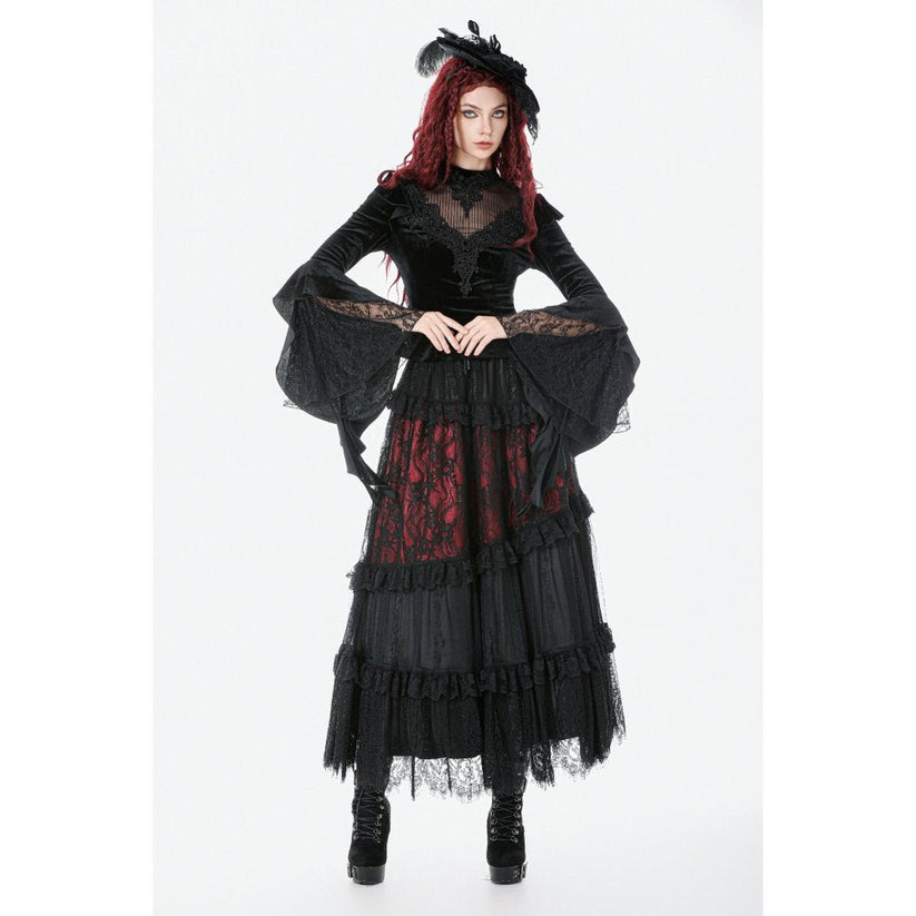 Dark in Love Women's Gothic Blouse Velvet Lace High-Neck Top UK 8-18 - Collar Detail - QHA UK