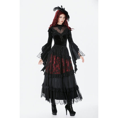 Dark in Love Women's Gothic Blouse Velvet Lace High-Neck Top UK 8-18 - Collar Detail - QHA UK