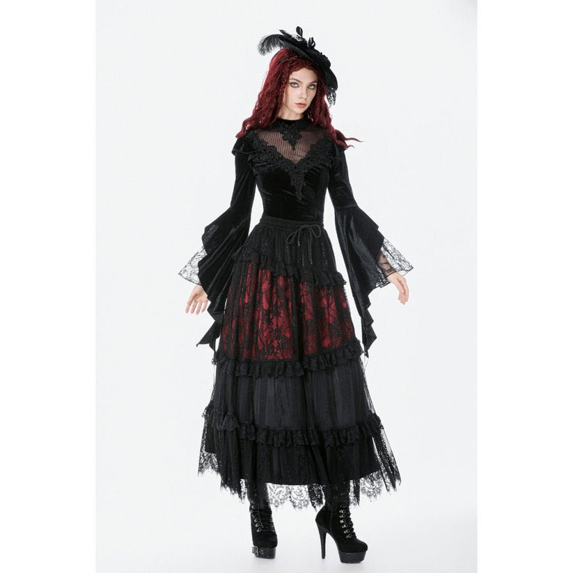 Dark in Love Women's Gothic Blouse Velvet Lace High-Neck Top UK 8-18 - Collar Detail - QHA UK