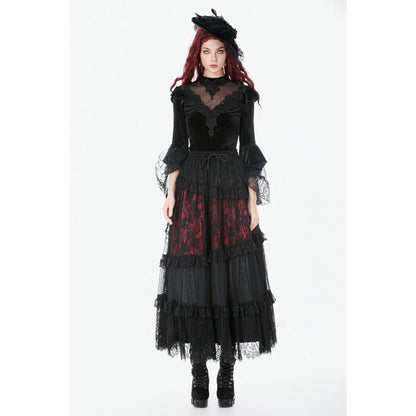 Dark in Love Women's Gothic Blouse Velvet Lace High-Neck Top UK 8-18 - Collar Detail - QHA UK