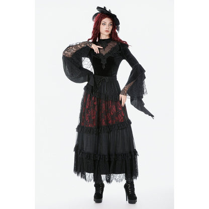 Dark in Love Women's Gothic Blouse Velvet Lace High-Neck Top UK 8-18 - Collar Detail - QHA UK