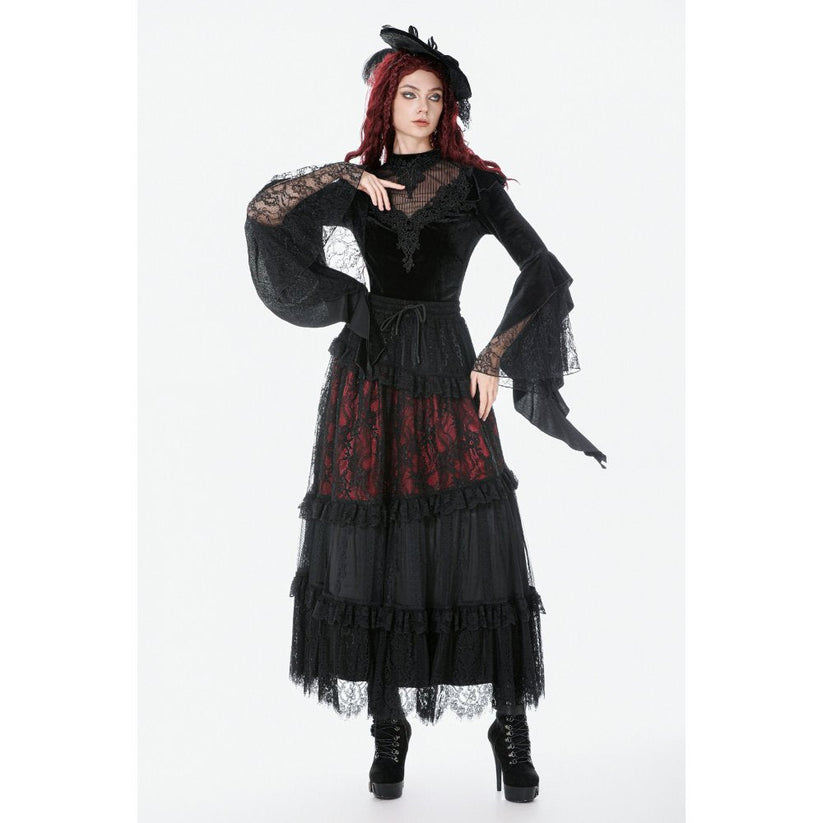 Dark in Love Women's Gothic Blouse Velvet Lace High-Neck Top UK 8-18 - Collar Detail - QHA UK