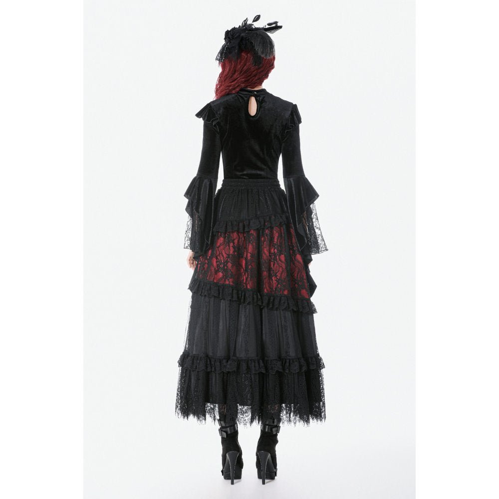 Dark in Love Women's Gothic Blouse Velvet Lace High-Neck Top UK 8-18 - Collar Detail - QHA UK