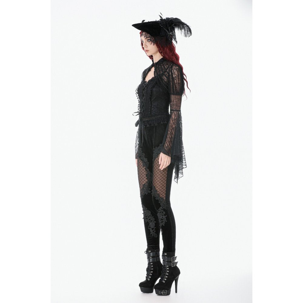 Dark in Love Women's Gothic Leggings Velvet Mesh Patchwork UK 8-18 - QHA UK