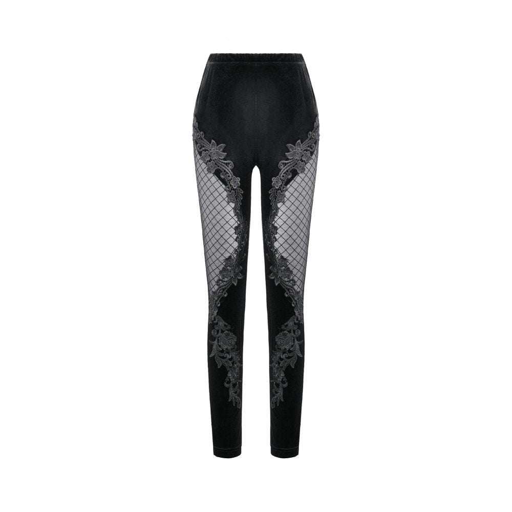 Dark in Love Women's Gothic Leggings Velvet Mesh Patchwork UK 8-18 - QHA UK