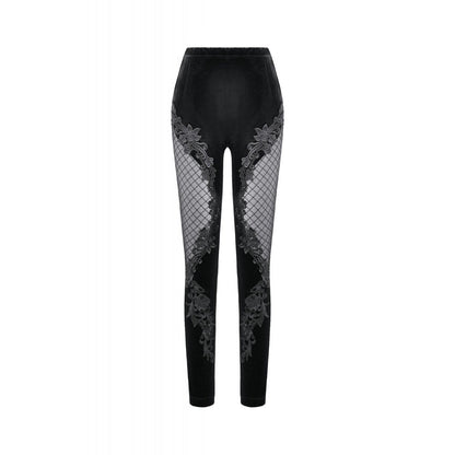 Dark in Love Women's Gothic Leggings Velvet Mesh Patchwork UK 8-18 - QHA UK