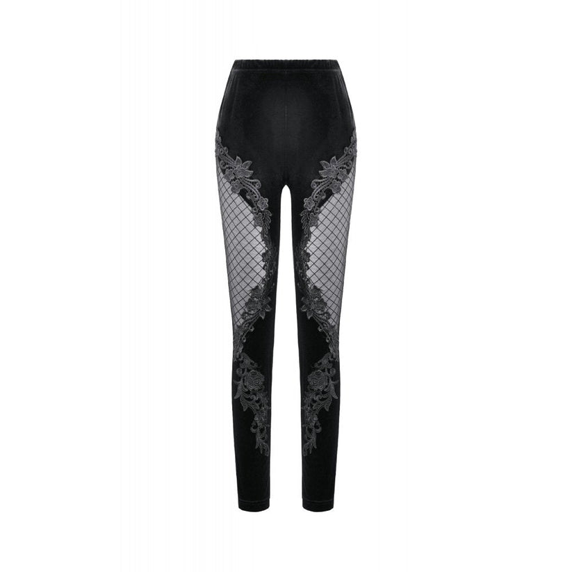 Dark in Love Women's Gothic Leggings Velvet Mesh Patchwork UK 8-18 - QHA UK