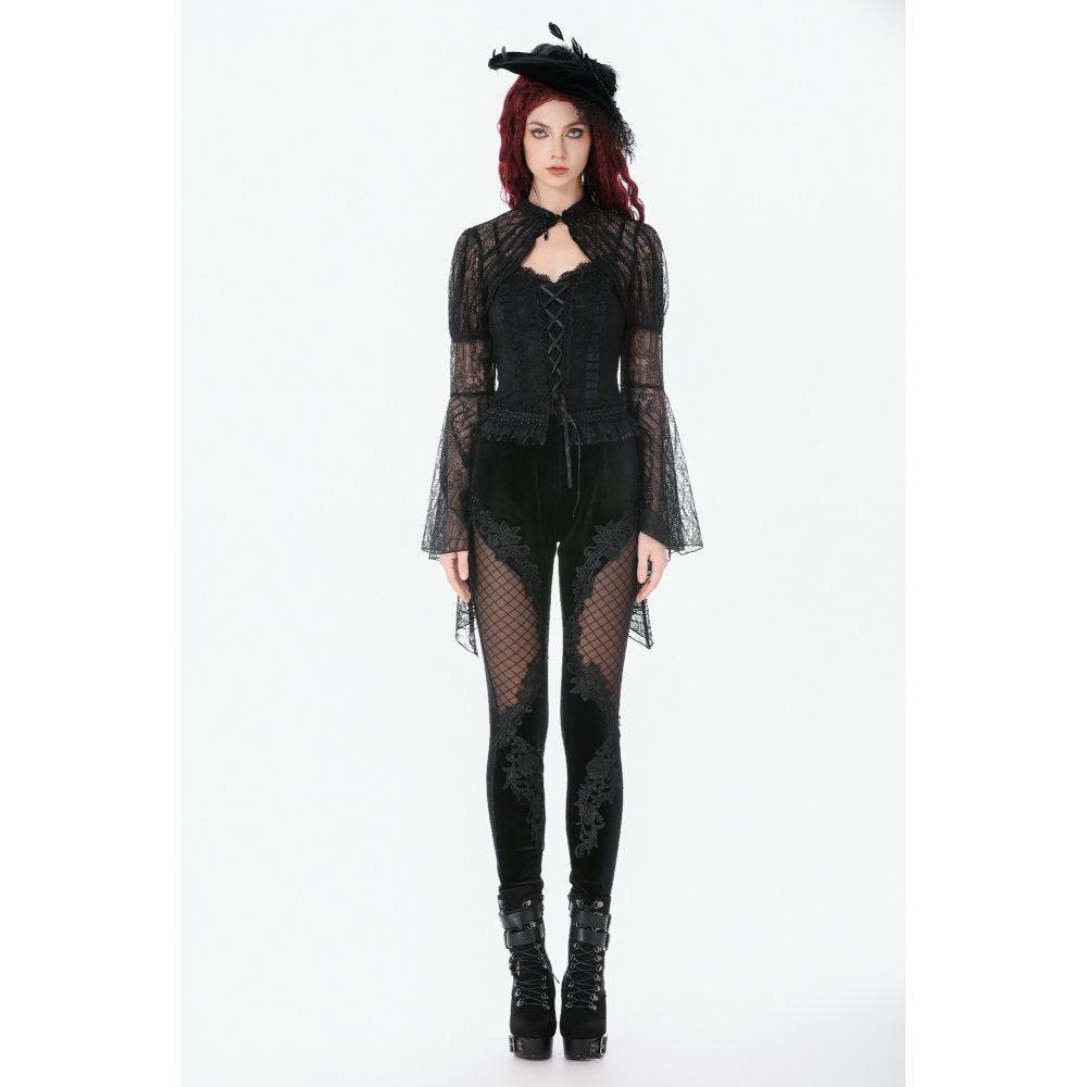 Dark in Love Women's Gothic Leggings Velvet Mesh Patchwork UK 8-18 - QHA UK