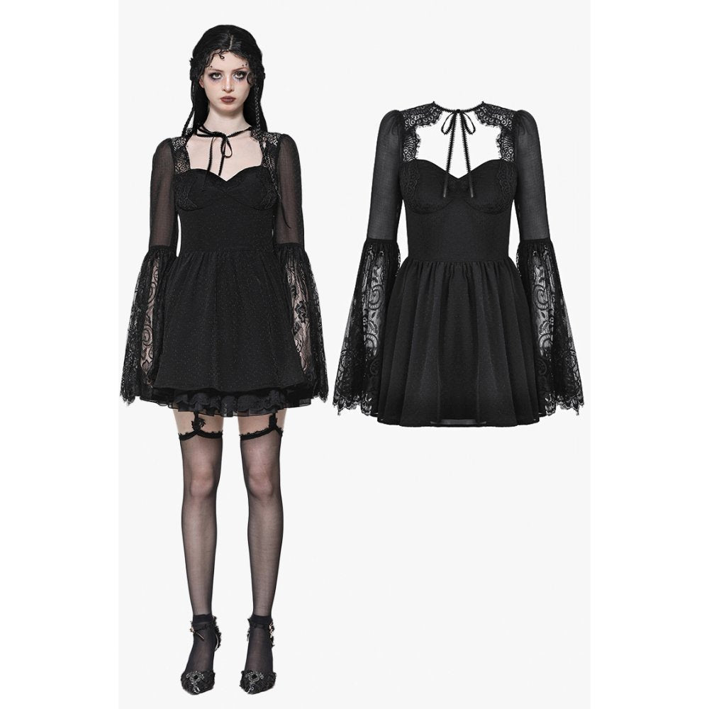Dark in Love Gothic Dress Greta Dark Mystique Lace-Up Mesh UK 8-18 - QHA UK