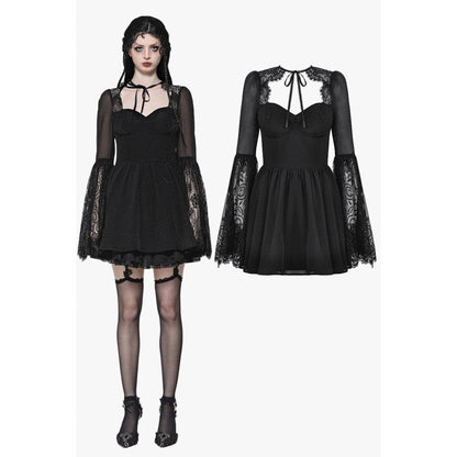 Dark in Love Gothic Dress Greta Dark Mystique Lace-Up Mesh UK 8-18 - QHA UK