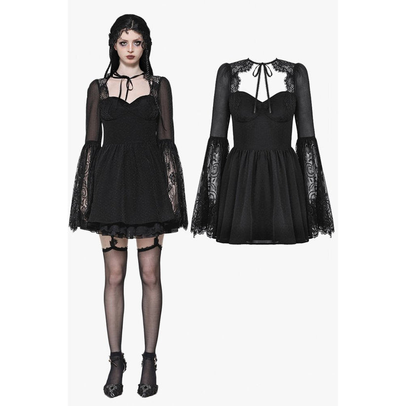 Dark in Love Gothic Dress Greta Dark Mystique Lace-Up Mesh UK 8-18 - QHA UK