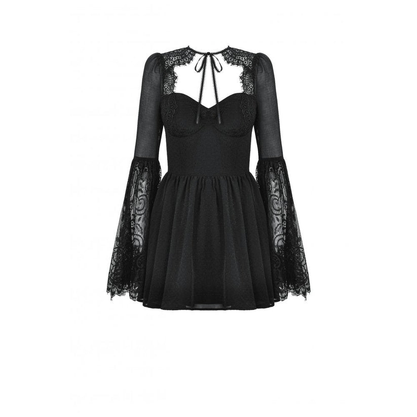 Dark in Love Gothic Dress Greta Dark Mystique Lace-Up Mesh UK 8-18 - QHA UK