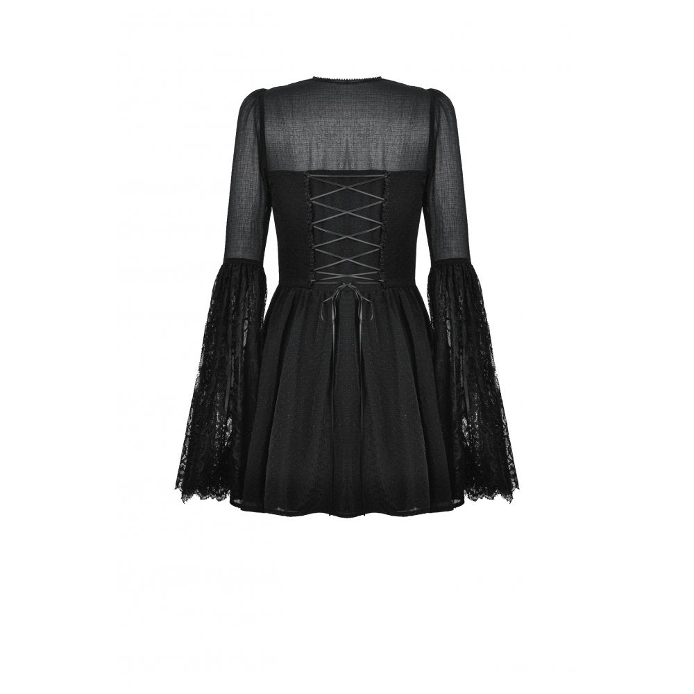 Dark in Love Gothic Dress Greta Dark Mystique Lace-Up Mesh UK 8-18 - QHA UK