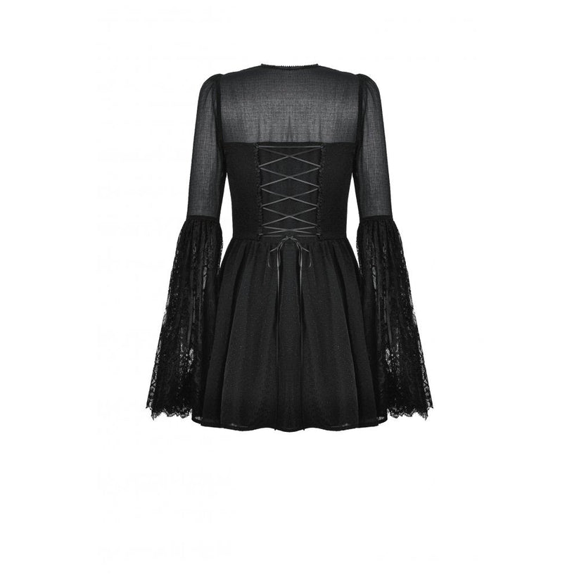 Dark in Love Gothic Dress Greta Dark Mystique Lace-Up Mesh UK 8-18 - QHA UK