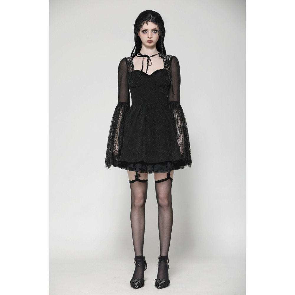 Dark in Love Gothic Dress Greta Dark Mystique Lace-Up Mesh UK 8-18 - QHA UK