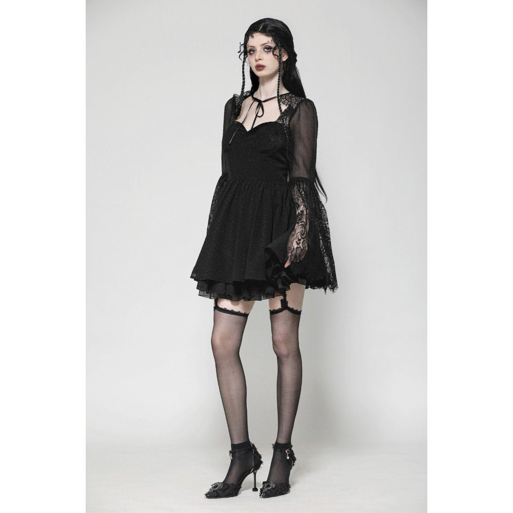 Dark in Love Gothic Dress Greta Dark Mystique Lace-Up Mesh UK 8-18 - QHA UK