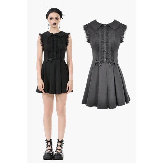 Dark in Love Gothic Mini Dress Gwendolyn Lace Panel Black UK 8-18 - QHA UK