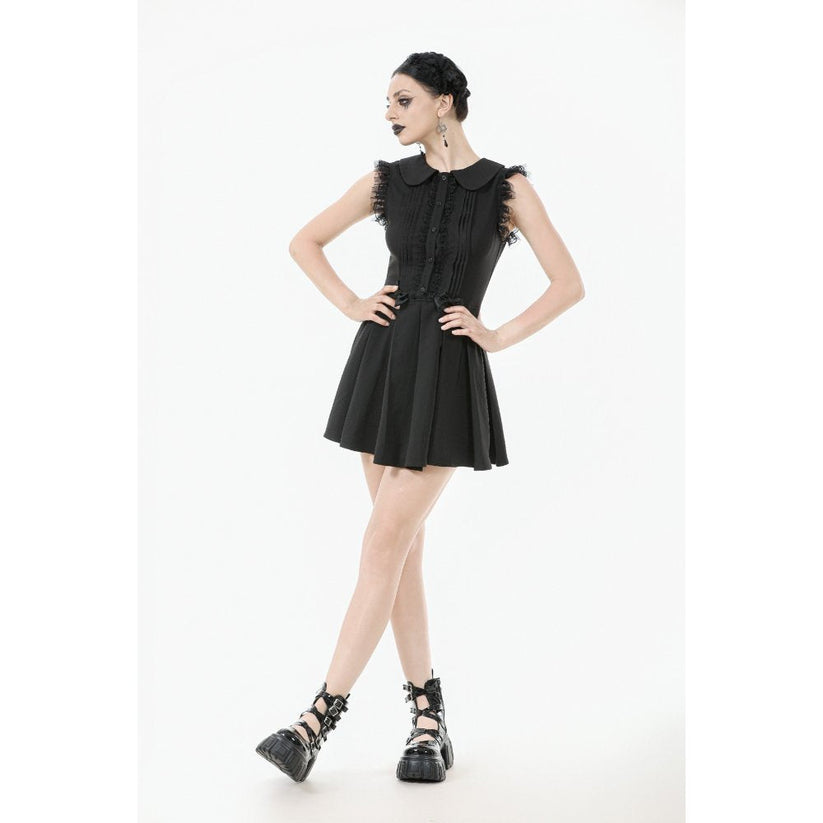 Dark in Love Gothic Mini Dress Gwendolyn Lace Panel Black UK 8-18 - QHA UK