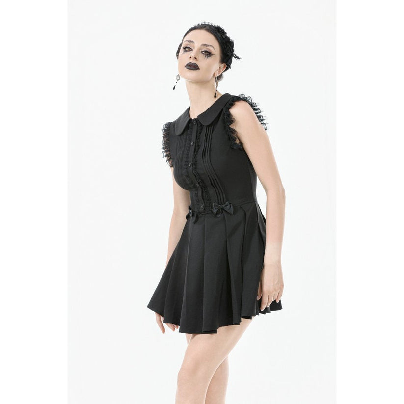 Dark in Love Gothic Mini Dress Gwendolyn Lace Panel Black UK 8-18 - QHA UK