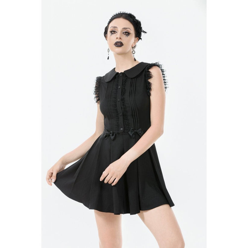 Dark in Love Gothic Mini Dress Gwendolyn Lace Panel Black UK 8-18 - QHA UK