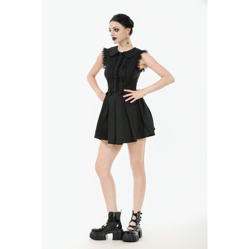 Dark in Love Gothic Mini Dress Gwendolyn Lace Panel Black UK 8-18 - QHA UK