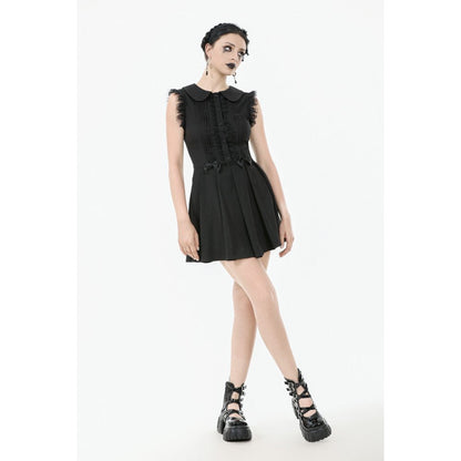 Dark in Love Gothic Mini Dress Gwendolyn Lace Panel Black UK 8-18 - QHA UK