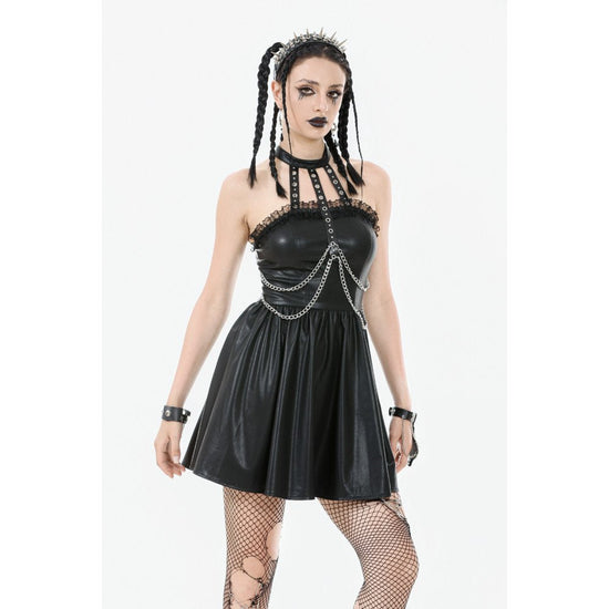 Dark in Love Mini Dress Harness Chain Faux Leather UK 8-22 - QHA UK