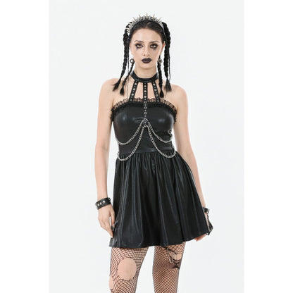 Dark in Love Mini Dress Harness Chain Faux Leather UK 8-22 - QHA UK