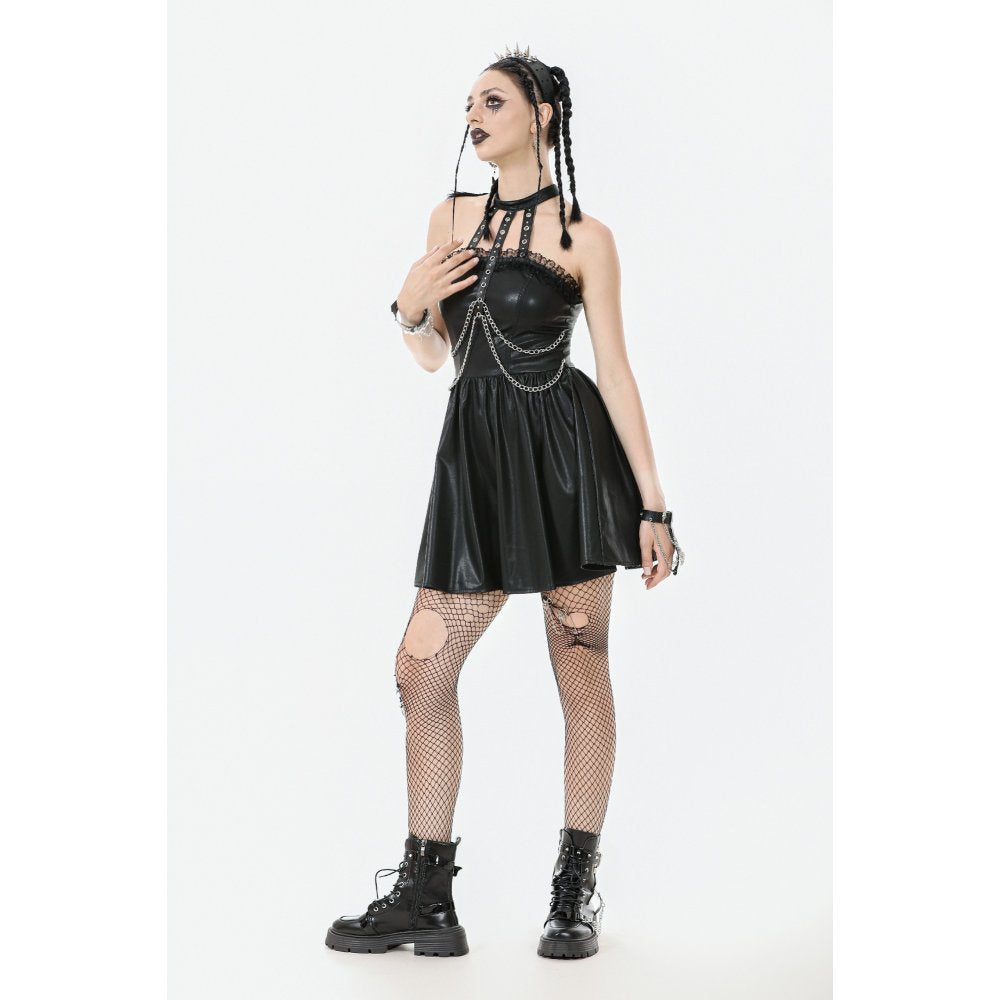 Dark in Love Mini Dress Harness Chain Faux Leather UK 8-22 - QHA UK