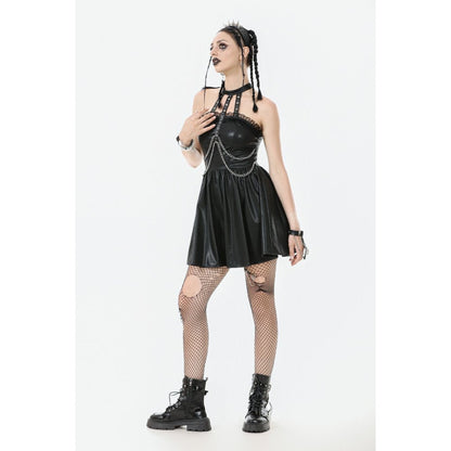 Dark in Love Mini Dress Harness Chain Faux Leather UK 8-22 - QHA UK