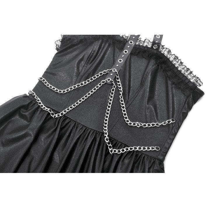 Dark in Love Mini Dress Harness Chain Faux Leather UK 8-22 - QHA UK