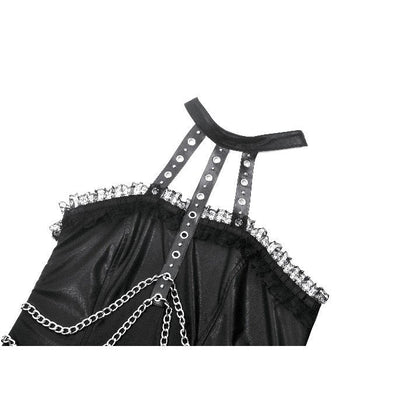 Dark in Love Mini Dress Harness Chain Faux Leather UK 8-22 - QHA UK