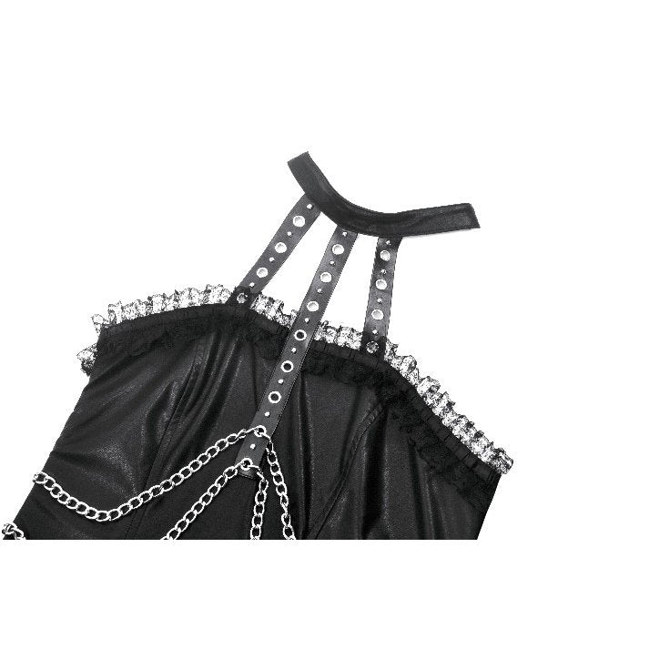 Dark in Love Mini Dress Harness Chain Faux Leather UK 8-22 - QHA UK