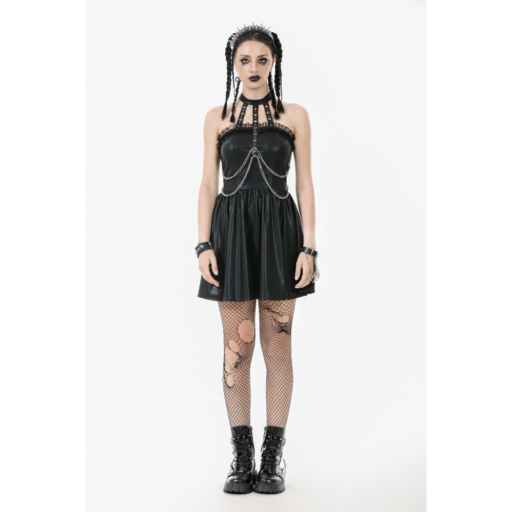 Dark in Love Mini Dress Harness Chain Faux Leather UK 8-22 - QHA UK