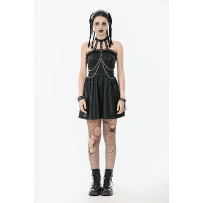 Dark in Love Mini Dress Harness Chain Faux Leather UK 8-22 - QHA UK