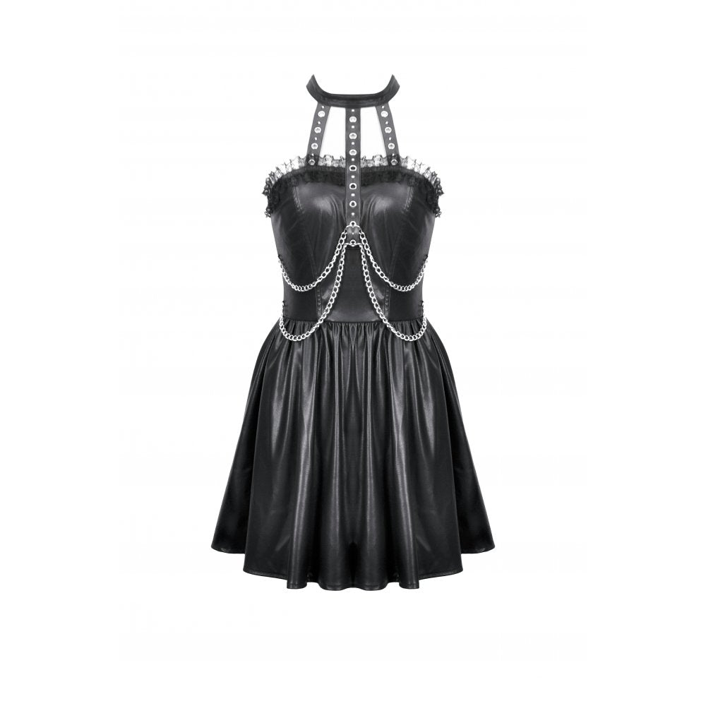 Dark in Love Mini Dress Harness Chain Faux Leather UK 8-22 - QHA UK