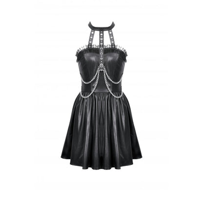 Dark in Love Mini Dress Harness Chain Faux Leather UK 8-22 - QHA UK