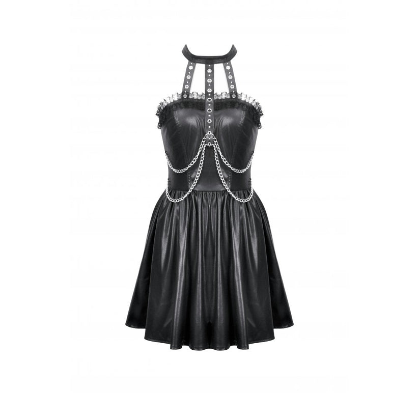 Dark in Love Mini Dress Harness Chain Faux Leather UK 8-22 - QHA UK